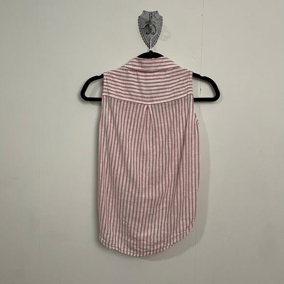 BeachLunchLounge S stripe button up tank top summer coastal pink linen Barbie - Picture 5 of 7